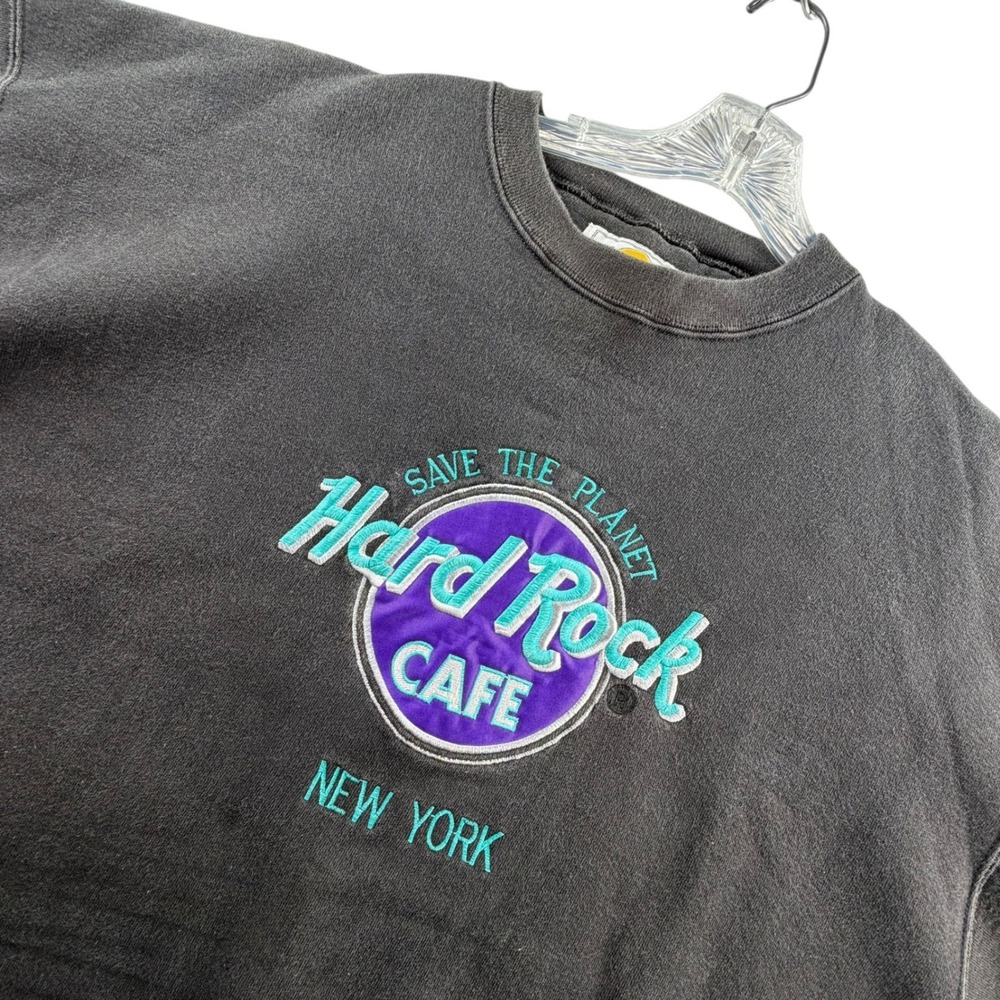 Vintage Hard Rock‎ Cafe Sweatshirt Mens XL Black Faded Save Planet New York USA